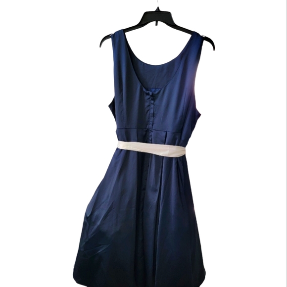 Satin Blue swing dress with creamy-white satin sash - Women's Plus Size - NWT - Picture 6 of 10